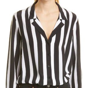 L'AGENCE Silk Blouse, Wide Stripe, Black and White, Size Medium, NWT